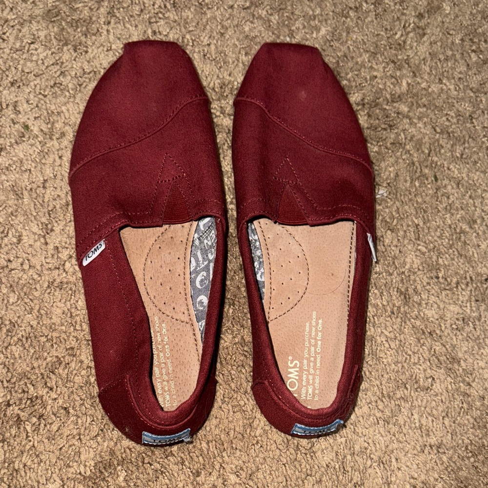 TOMS Maroon Canvas Slip-Ons